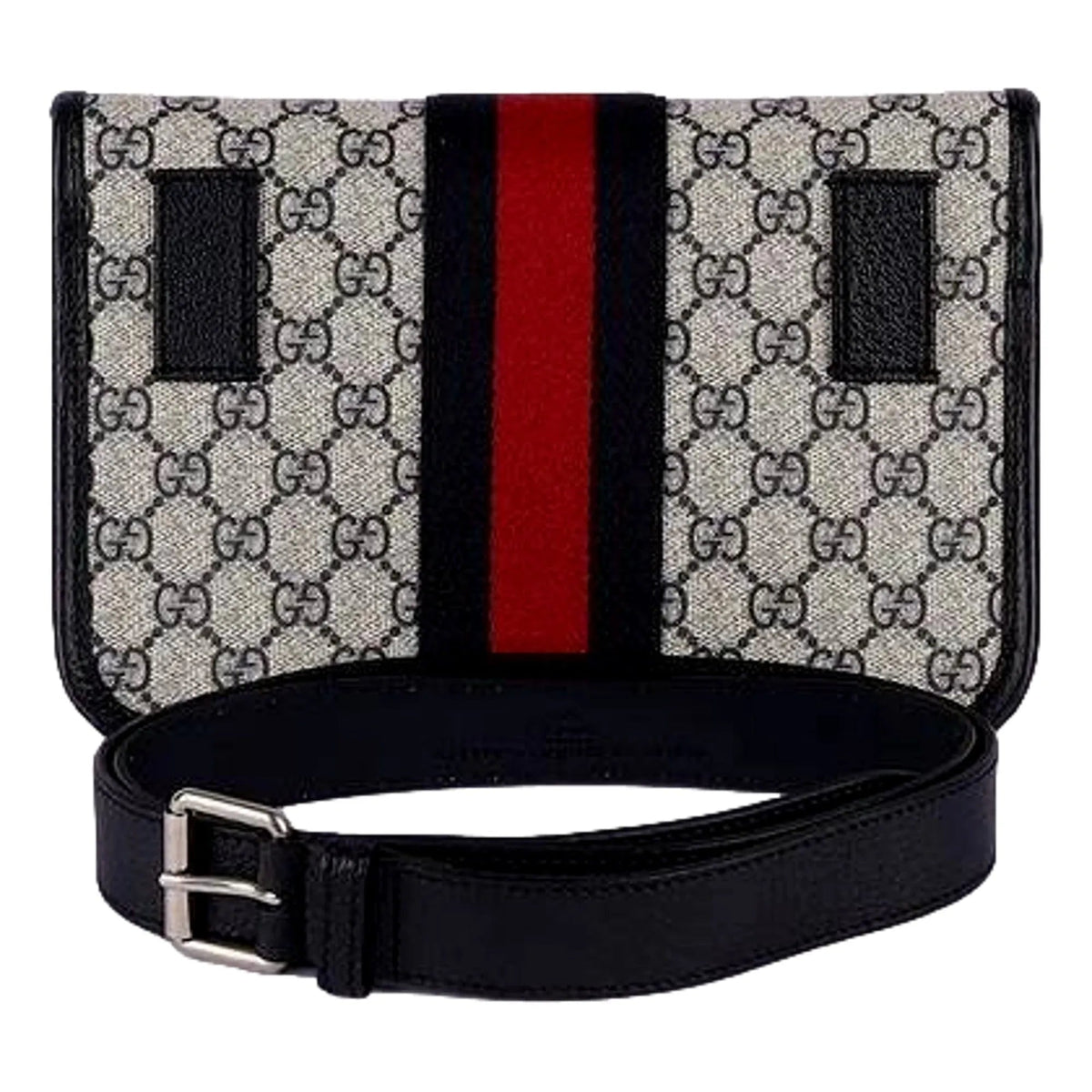 Gucci Ophidia Flap Belt Bag GG Beige Coated Canvas Navy and Red - Handbags - Clayton's Online Store