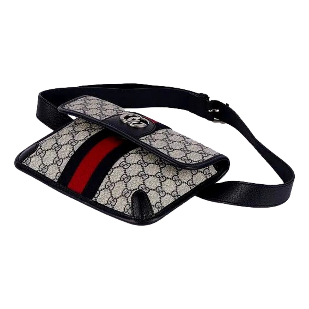 Gucci Ophidia Flap Belt Bag GG Beige Coated Canvas Navy and Red - Handbags - Clayton's Online Store