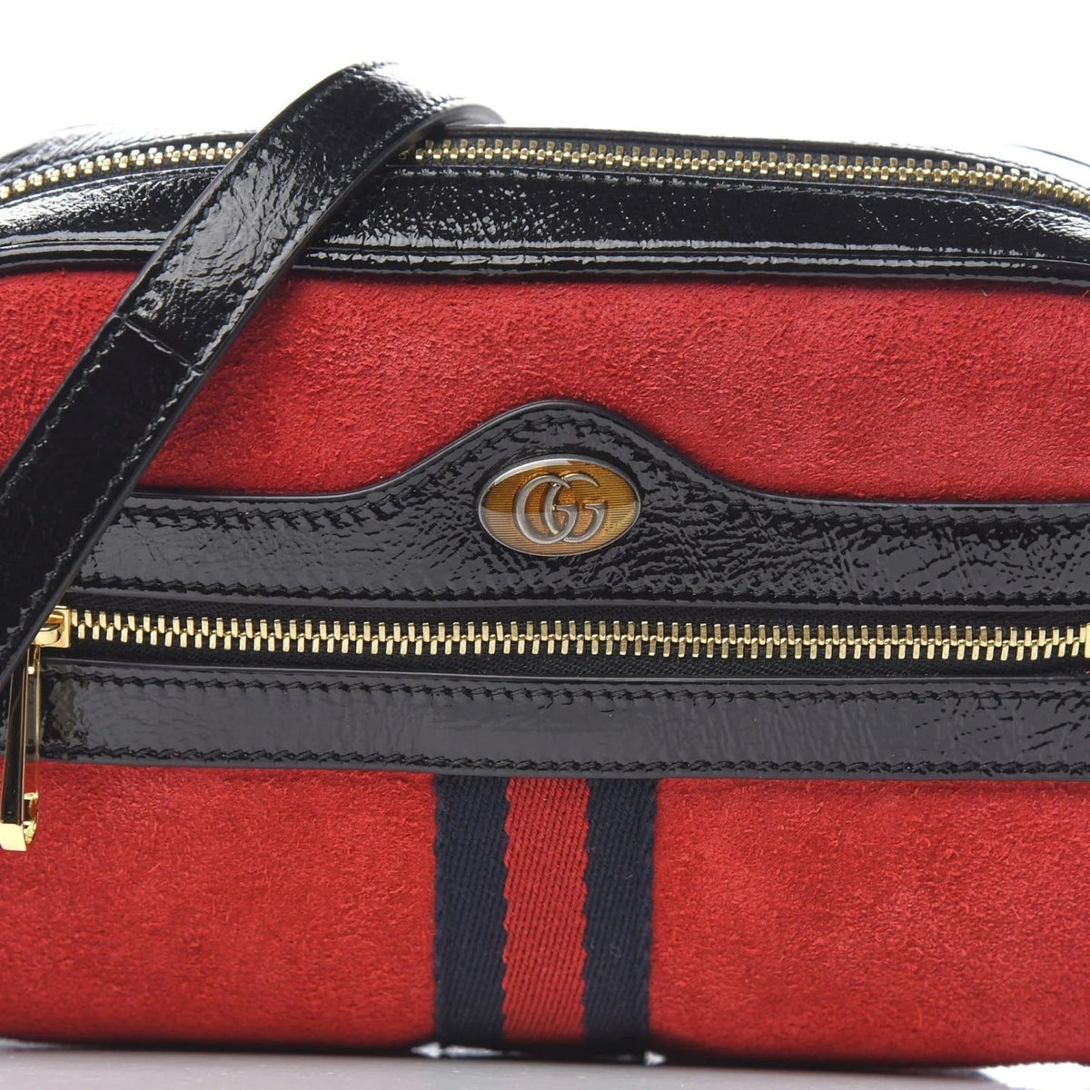 Gucci Ophidia Red Suede Patent Web Mini Shoulder Bag - Handbags - Clayton's Online Store