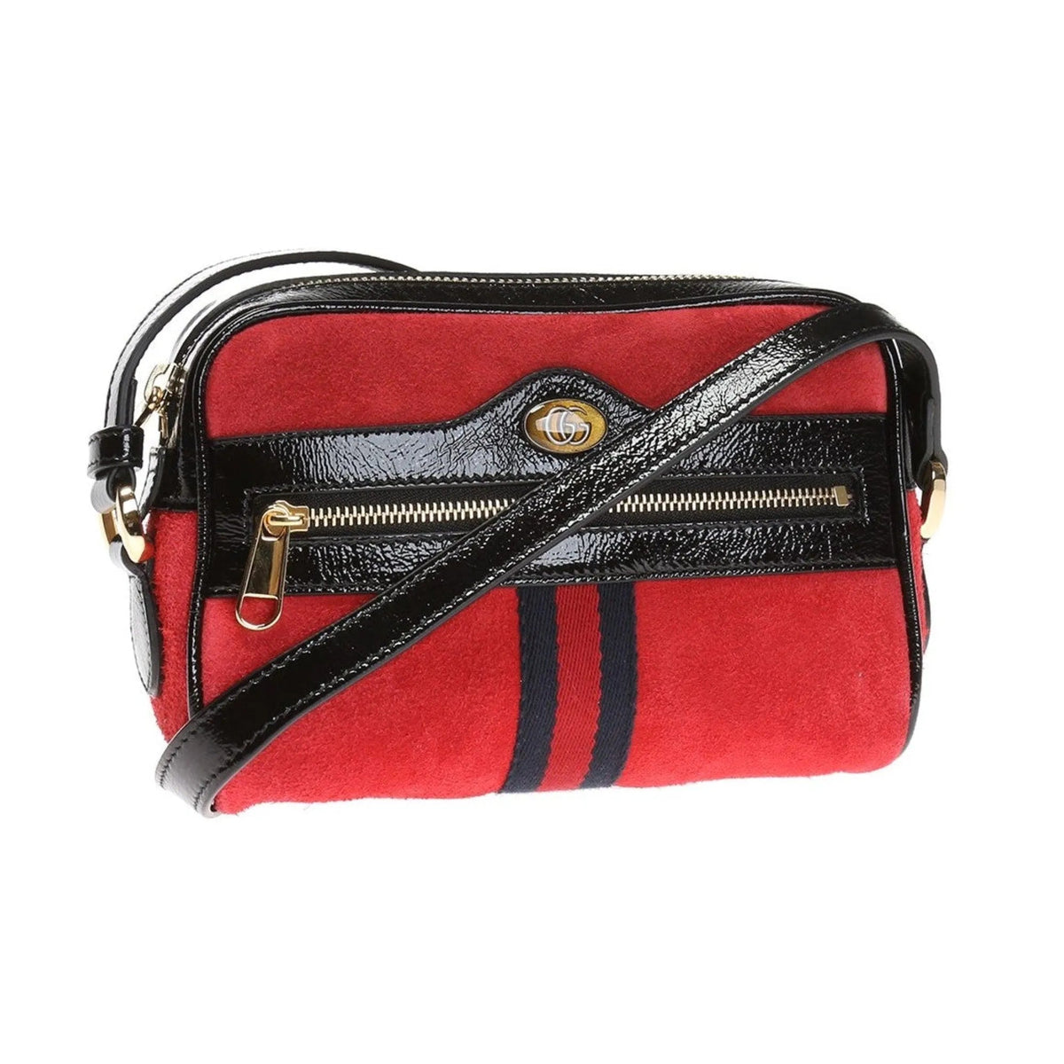 Gucci Ophidia Red Suede Patent Web Mini Shoulder Bag - Handbags - Clayton's Online Store