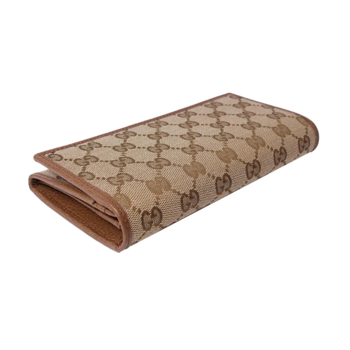 Gucci Original Beige GG Canvas Brown Leather Trim Long Wallet - Wallets - Clayton's Online Store