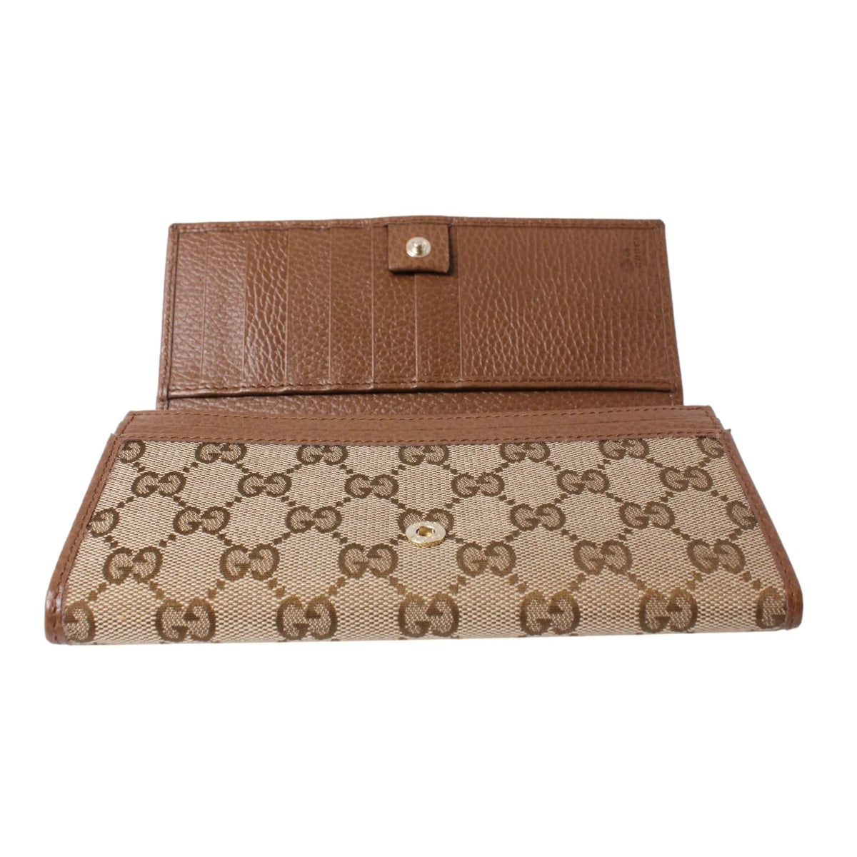 Gucci Original Beige GG Canvas Brown Leather Trim Long Wallet - Wallets - Clayton's Online Store