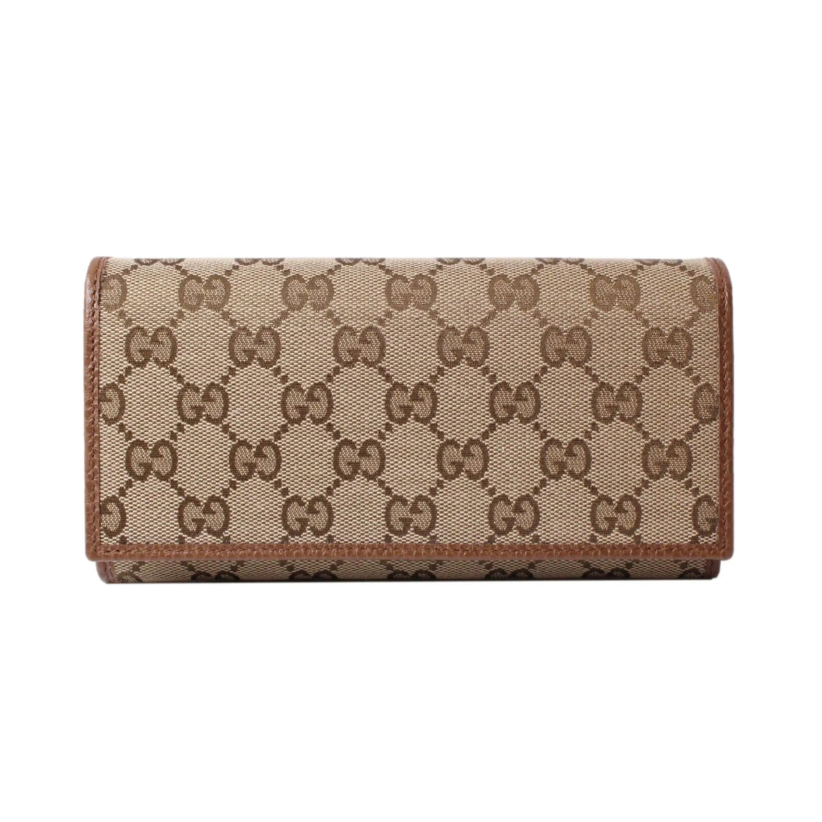 Gucci Original Beige GG Canvas Brown Leather Trim Long Wallet - Wallets - Clayton's Online Store