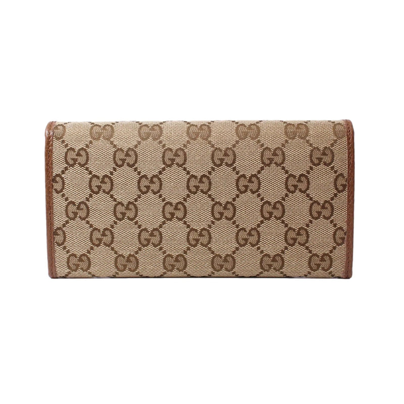 Gucci Original Beige GG Canvas Brown Leather Trim Long Wallet - Wallets - Clayton's Online Store