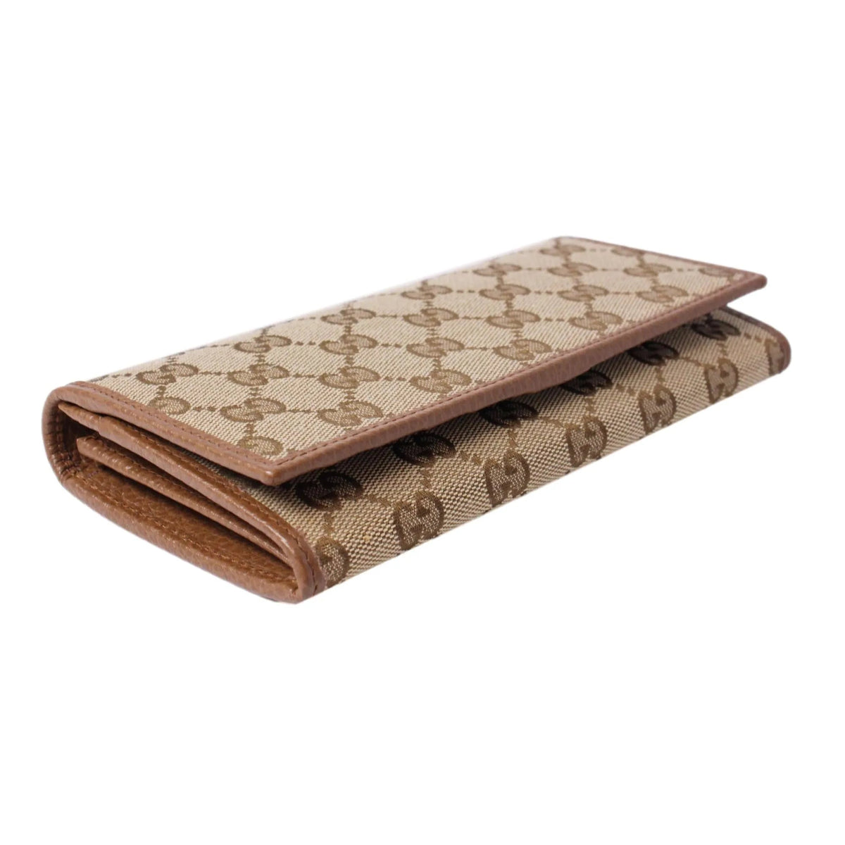 Gucci Original Beige GG Canvas Brown Leather Trim Long Wallet - Wallets - Clayton's Online Store