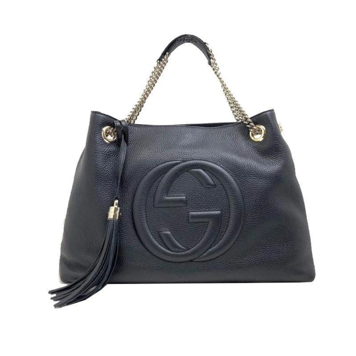 Gucci Soho Black Cellarius GG Logo Leather Chain Tote Bag - Handbags - Clayton's Online Store