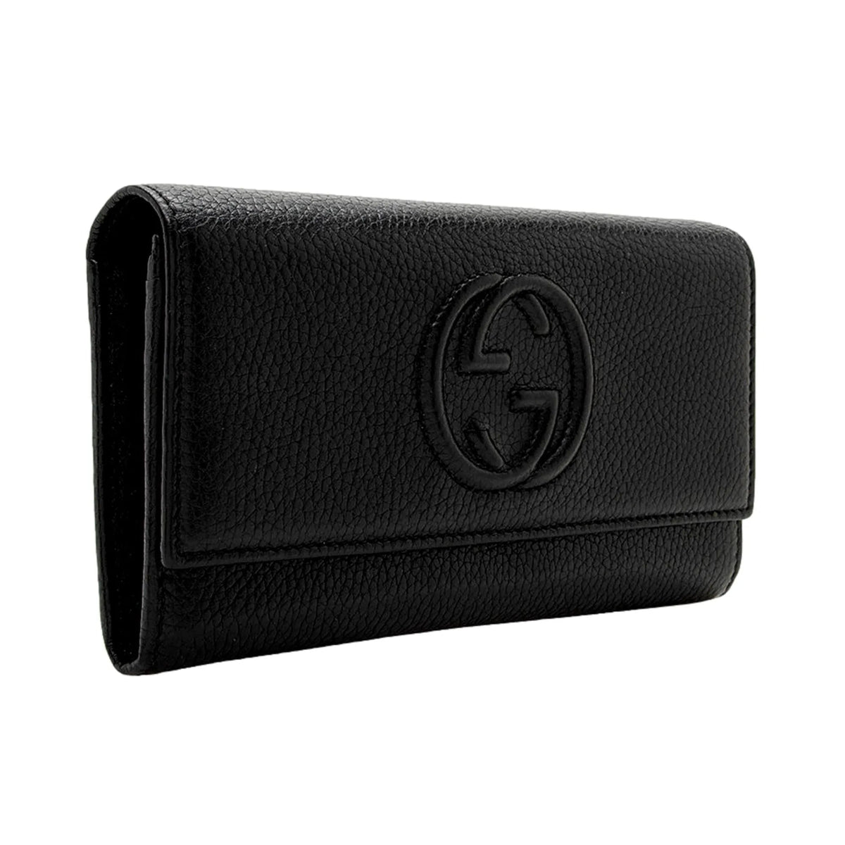 Gucci Soho Cellarius Black Long Flap Wallet Clutch Black Pebbled Leather - Wallets - Clayton's Online Store