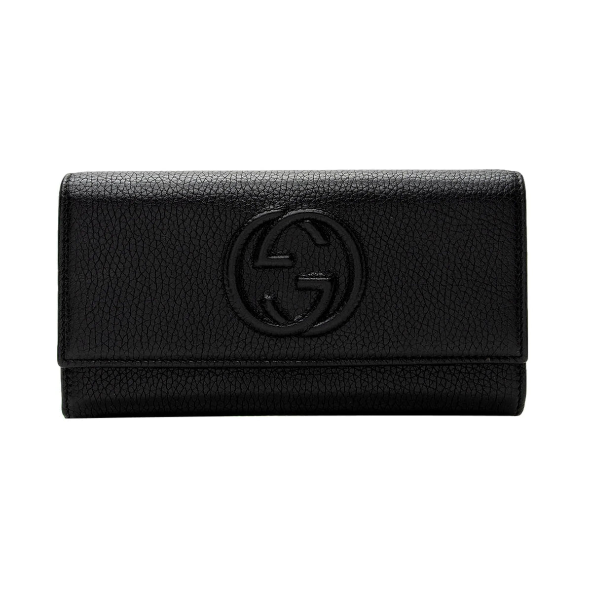 Gucci Soho Cellarius Black Long Flap Wallet Clutch Black Pebbled Leather - Wallets - Clayton's Online Store