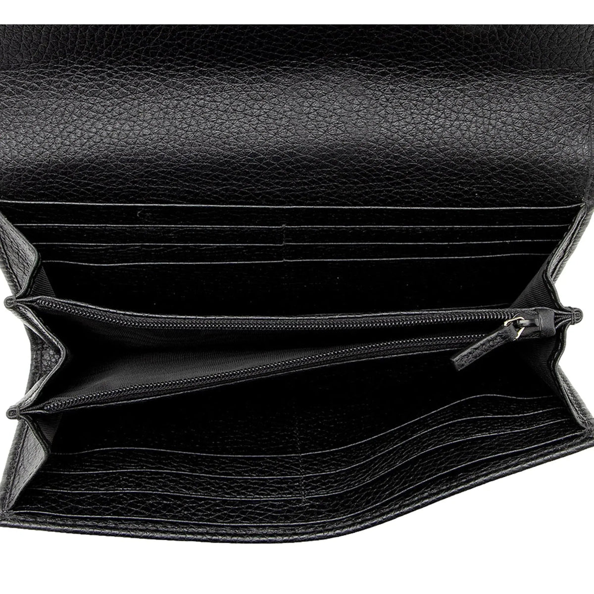 Gucci Soho Cellarius Black Long Flap Wallet Clutch Black Pebbled Leather - Wallets - Clayton's Online Store