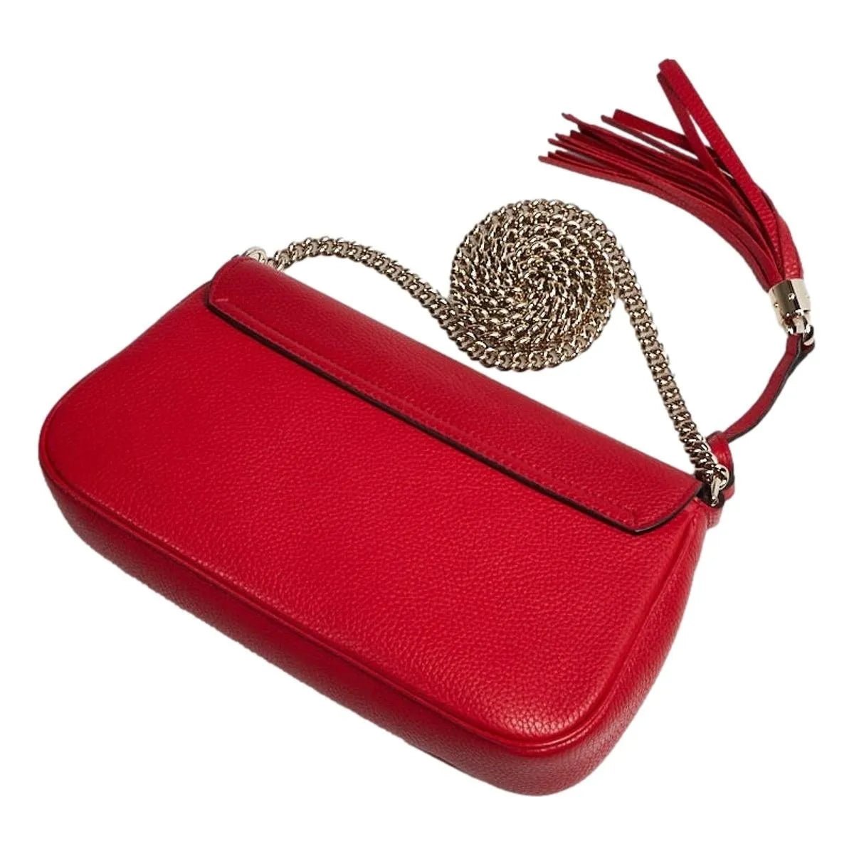 Gucci Soho Disco Red Leather GG Tassel Chain Crossbody Bag - Handbags - Clayton's Online Store