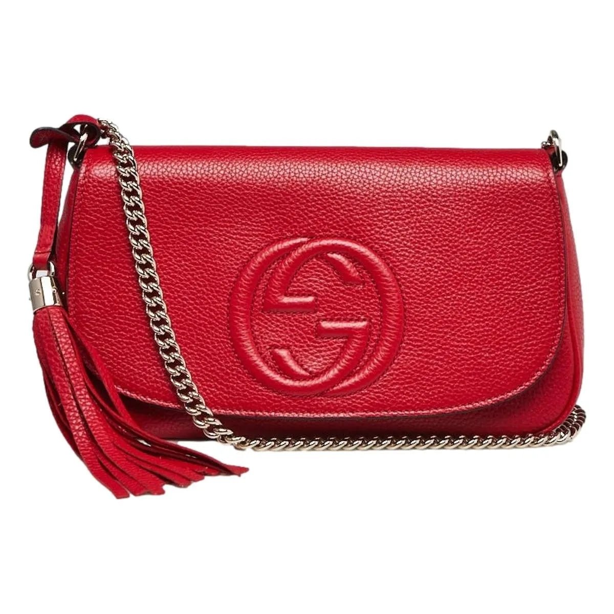 Gucci Soho Disco Red Leather GG Tassel Chain Crossbody Bag - Handbags - Clayton's Online Store