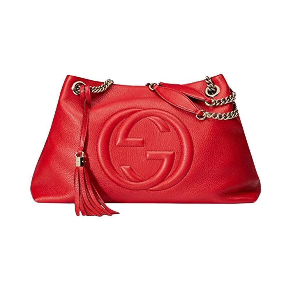 Gucci Soho Red Cellarius GG Logo Leather Chain Tote Bag - Handbags - Clayton's Online Store