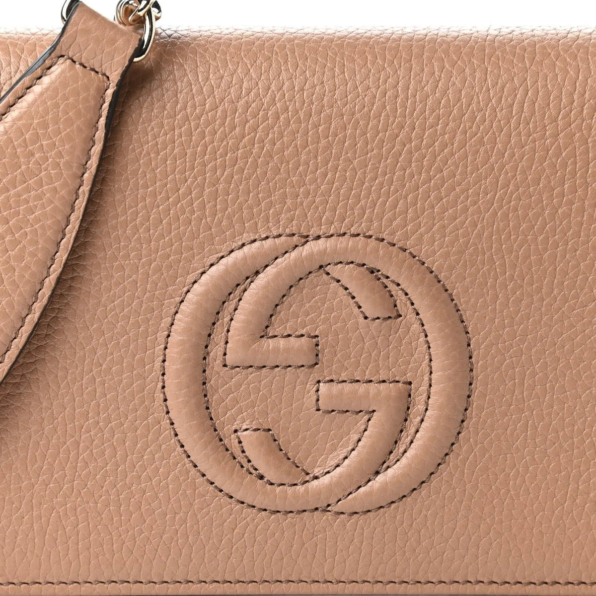 Gucci Soho Wallet on Chain Camelia Beige Leather Crossbody Clutch Bag - Handbags - Clayton's Online Store