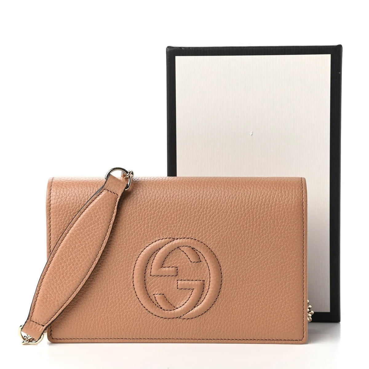 Gucci Soho Wallet on Chain Camelia Beige Leather Crossbody Clutch Bag - Handbags - Clayton's Online Store