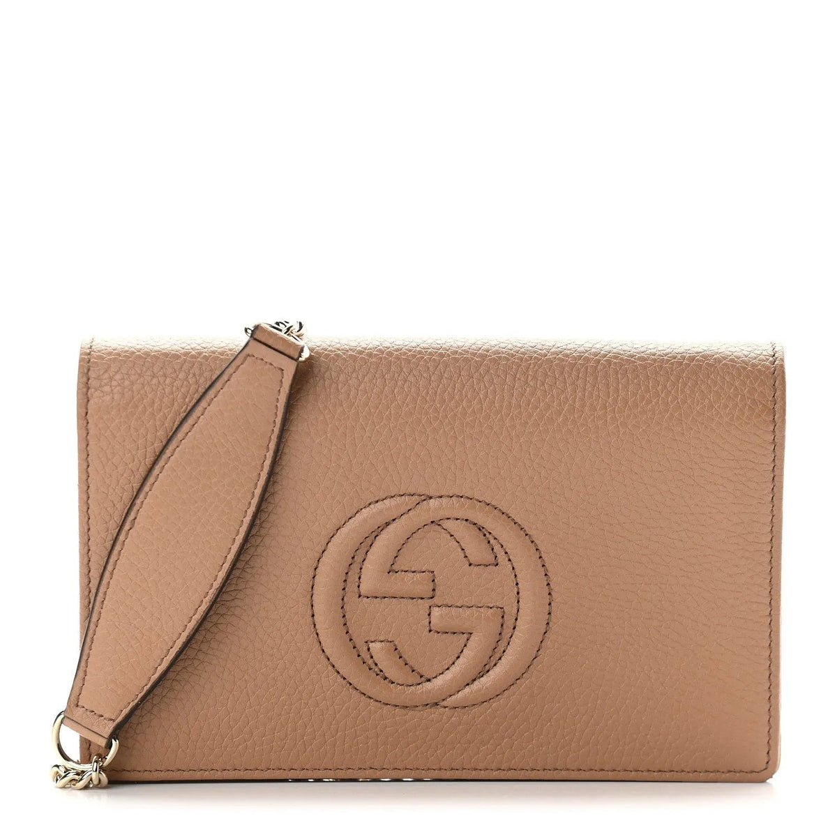 Gucci Soho Wallet on Chain Camelia Beige Leather Crossbody Clutch Bag - Handbags - Clayton's Online Store