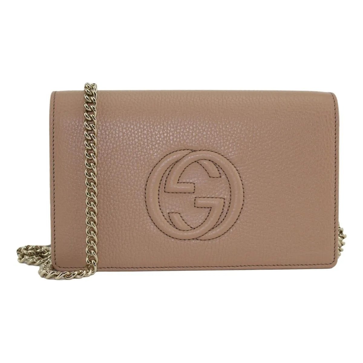 Gucci Soho Wallet on Chain Camelia Beige Leather Crossbody Clutch Bag - Handbags - Clayton's Online Store