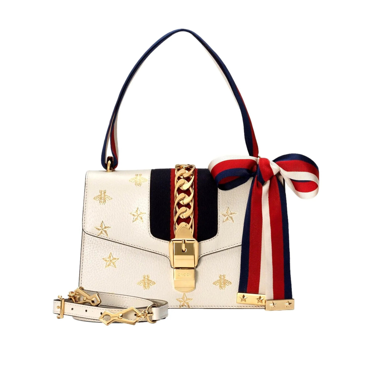 Gucci Sylvie Bee Star Ivory Leather Shoulder Bag - Handbags - Clayton's Online Store