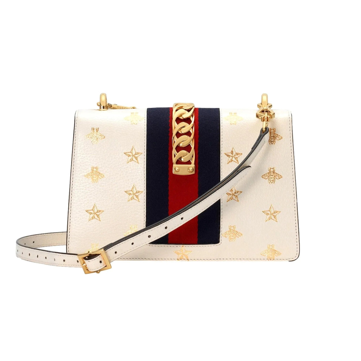 Gucci Sylvie Bee Star Ivory Leather Shoulder Bag - Handbags - Clayton's Online Store