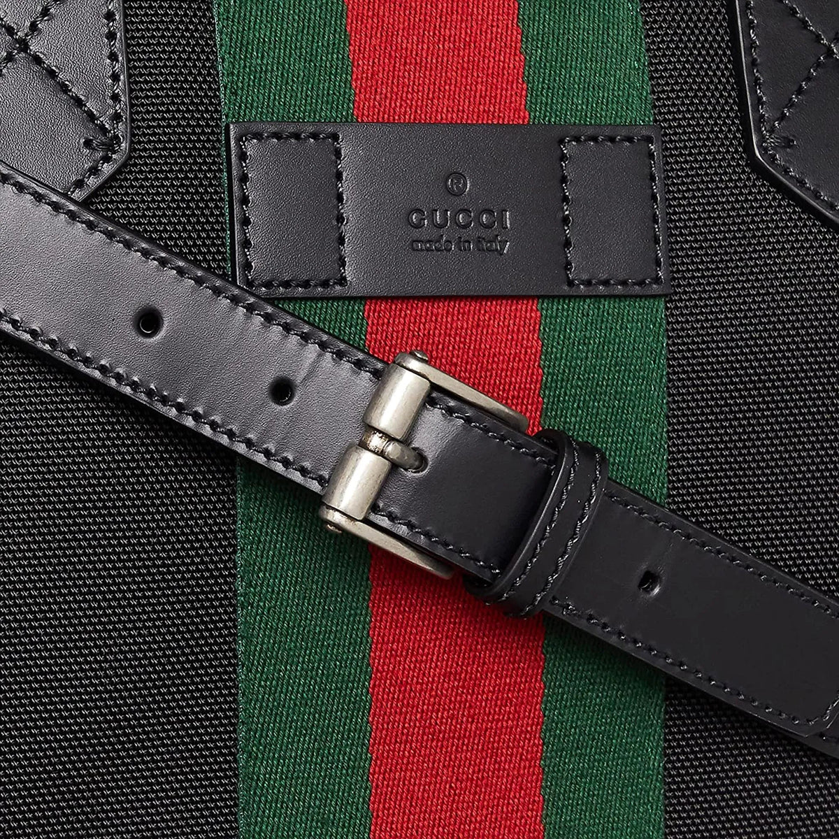 Gucci Techno Web Stripe Black Canvas Large Crossbody Duffle Bag - Handbags - Clayton's Online Store