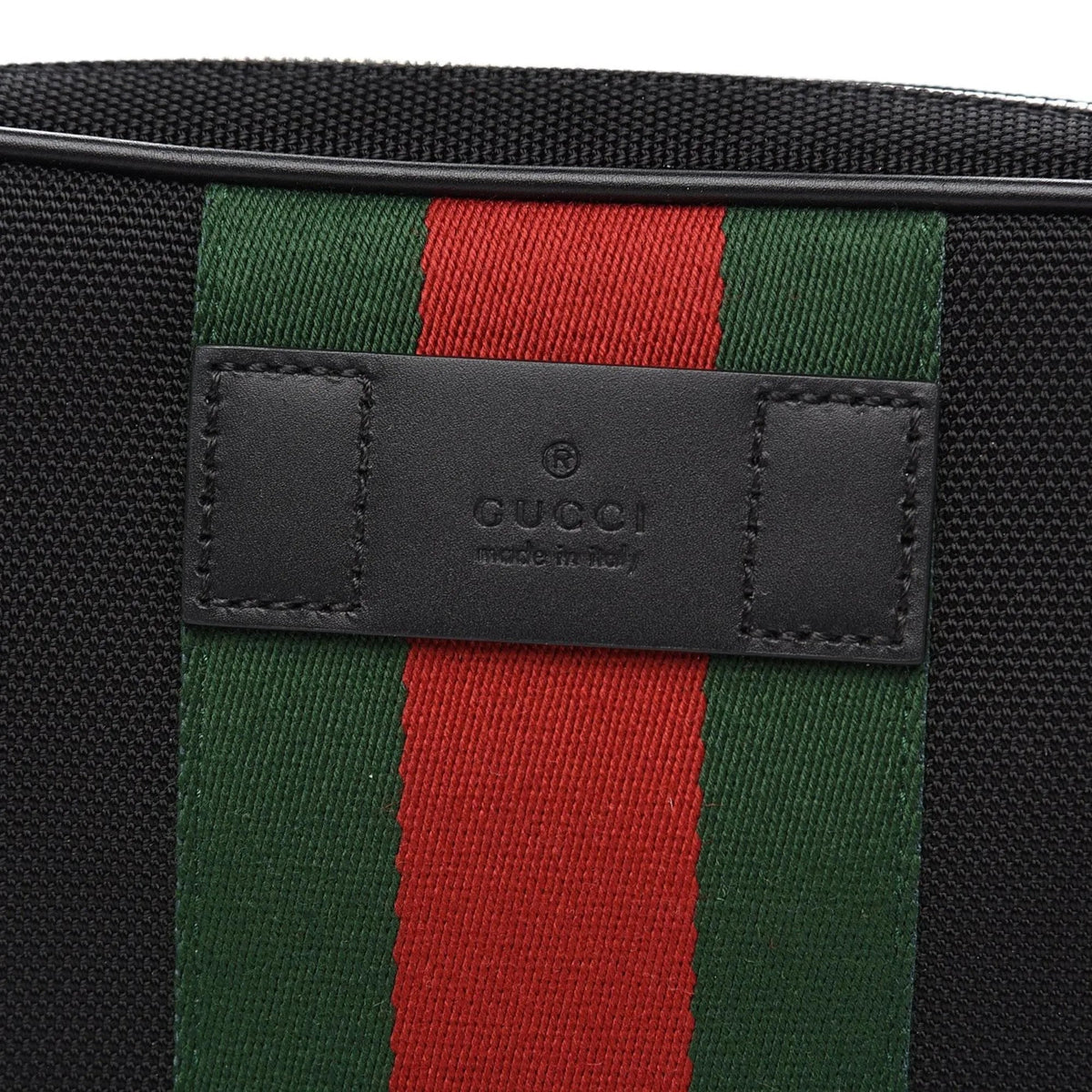 Gucci Techno Web Stripe Black Canvas Leather Trim Waist Belt Bag - Handbags - Clayton's Online Store