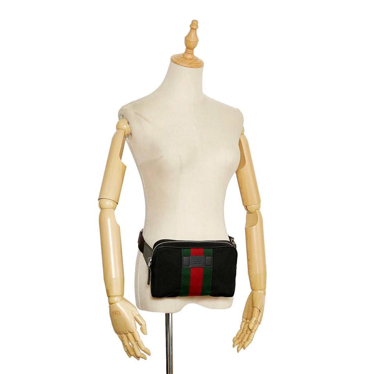 Gucci Techno Web Stripe Black Canvas Leather Trim Waist Belt Bag - Handbags - Clayton's Online Store