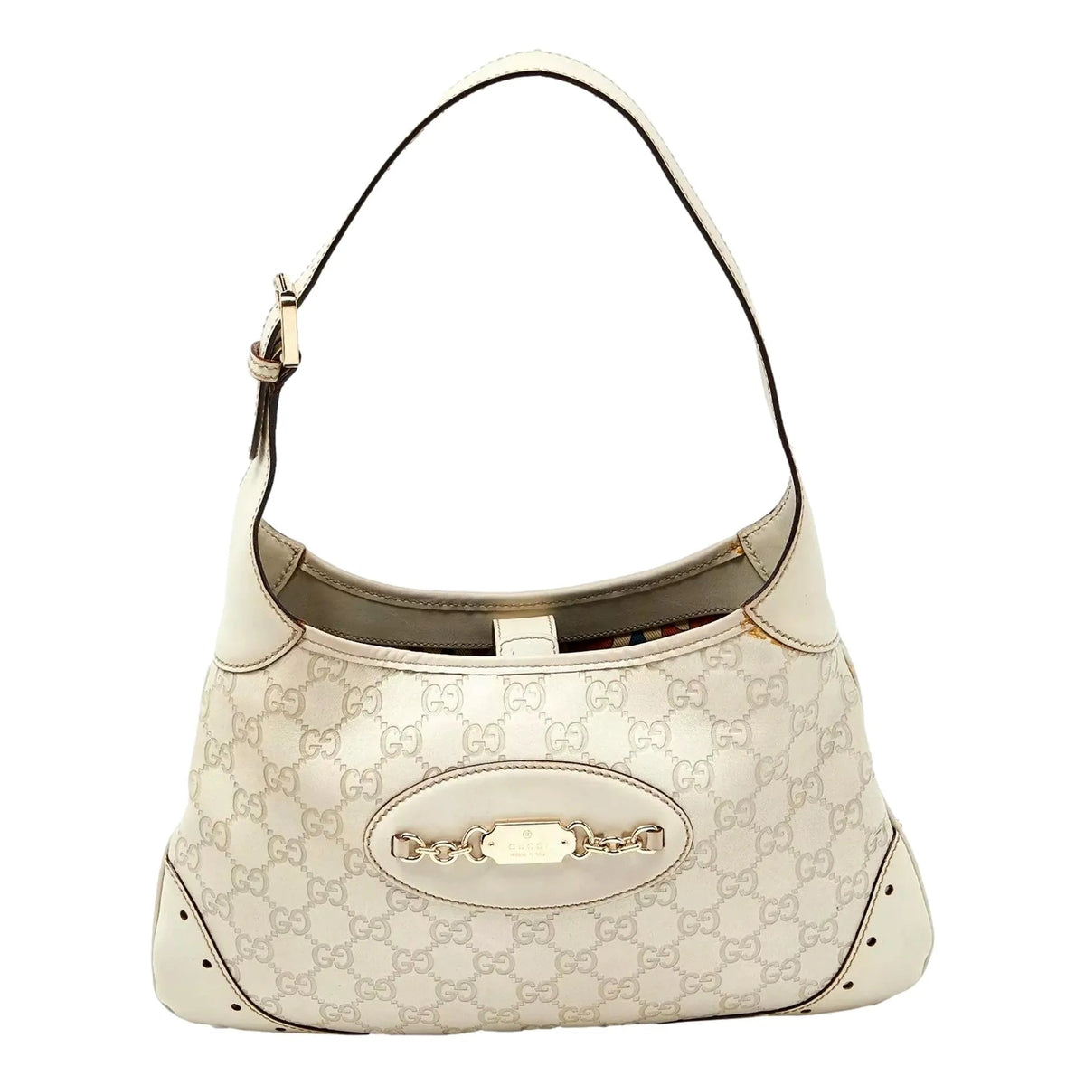 Gucci White Guccissima Leather Punch Hobo - Handbags - Clayton's Online Store