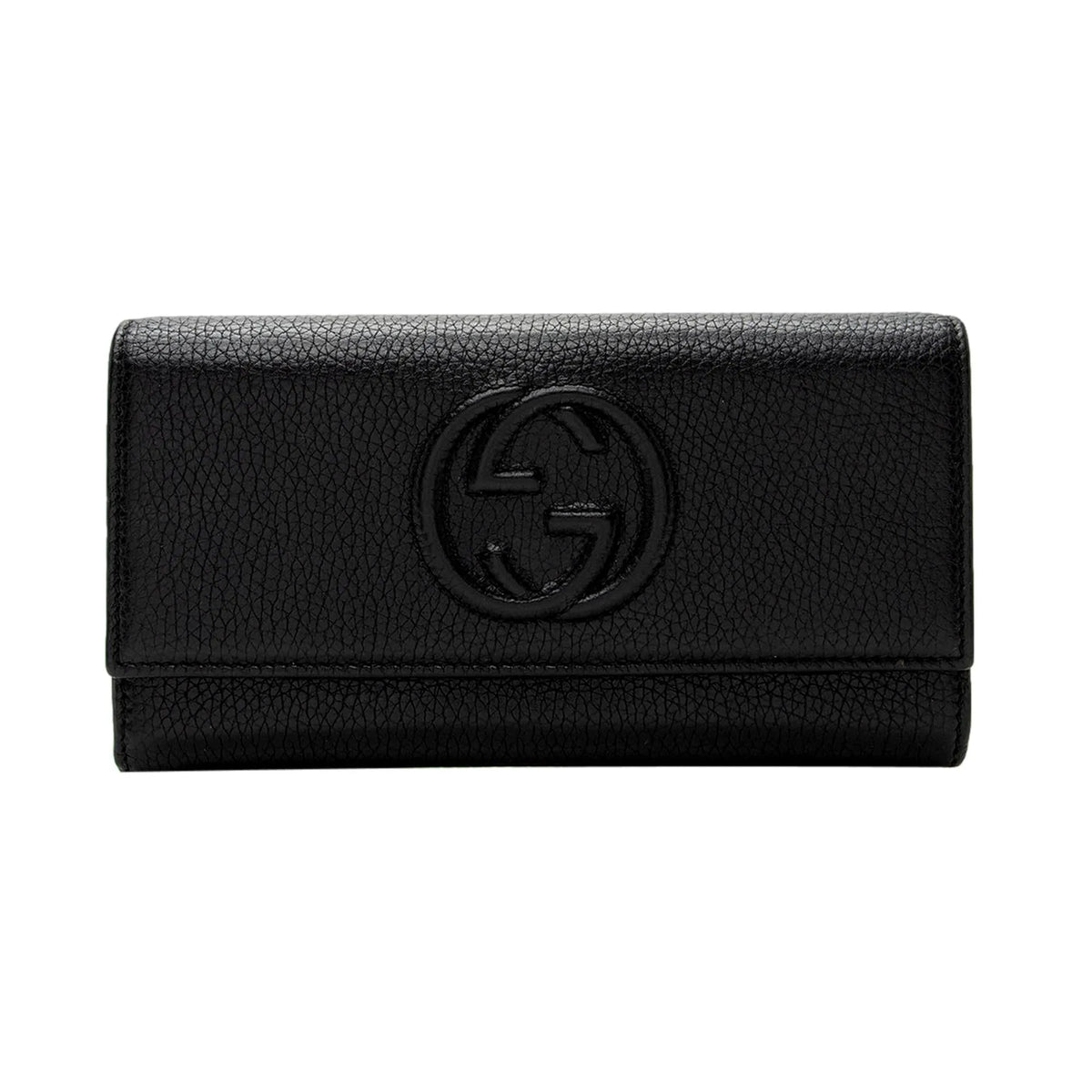 Gucci Soho Cellarius Black Long Flap Wallet Clutch Black Pebbled Leather