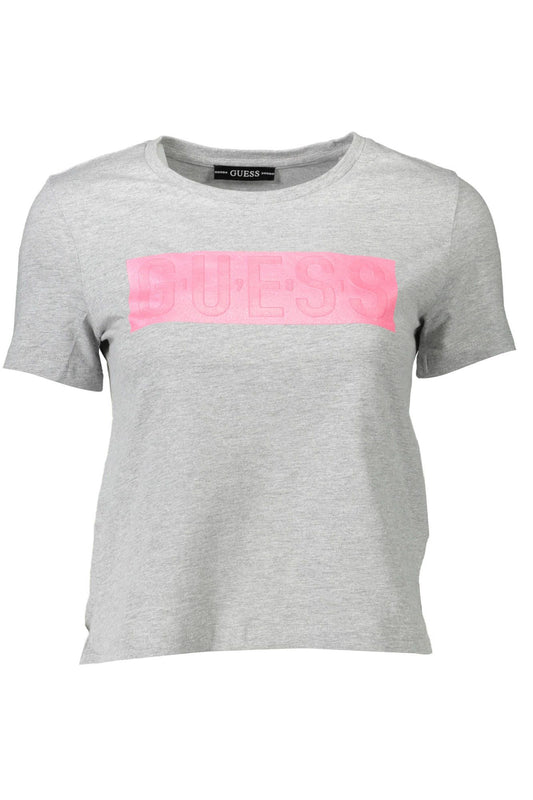 Guess Jeans Chic Gray Printed Crew Neck Tee for Her