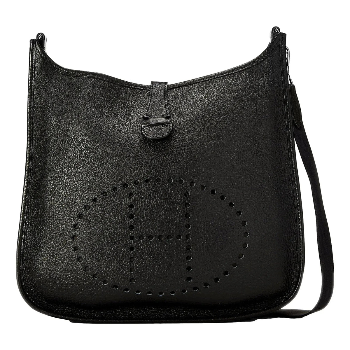 Hermes Evelyne PM Shoulder Bag Taurillon Clemence Calfskin SHW Noir Black - Handbags - Clayton's Online Store