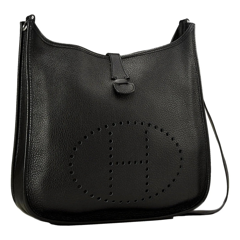 Hermes Evelyne PM Shoulder Bag Taurillon Clemence Calfskin SHW Noir Black - Handbags - Clayton's Online Store