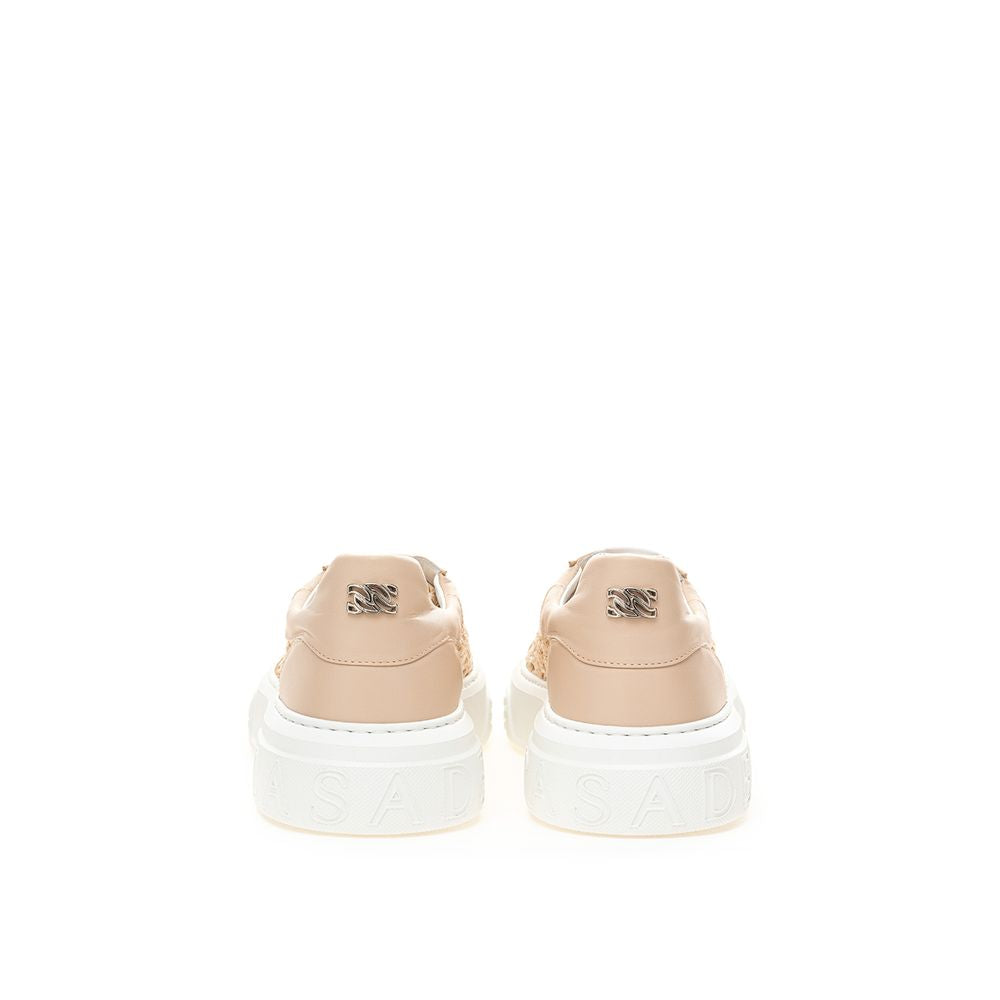 Casadei Chic Beige Leather Sneakers