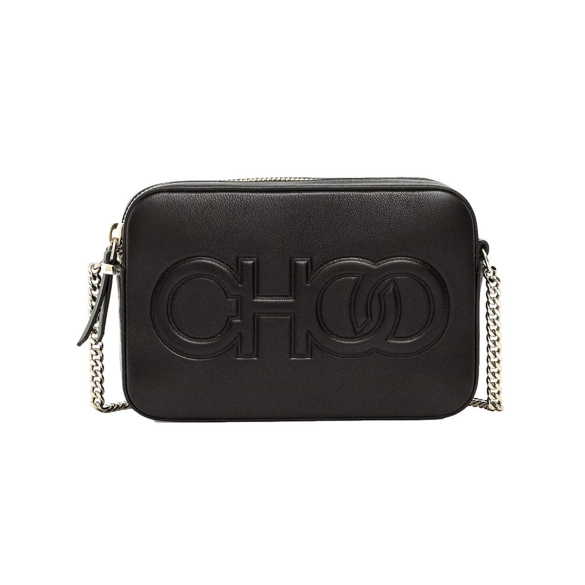 Jimmy Choo Balti Embossed Black Leather Camera Crossbody Bag