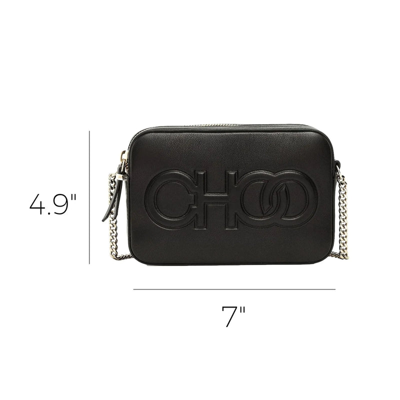 Jimmy Choo Balti Embossed Black Leather Camera Crossbody Bag