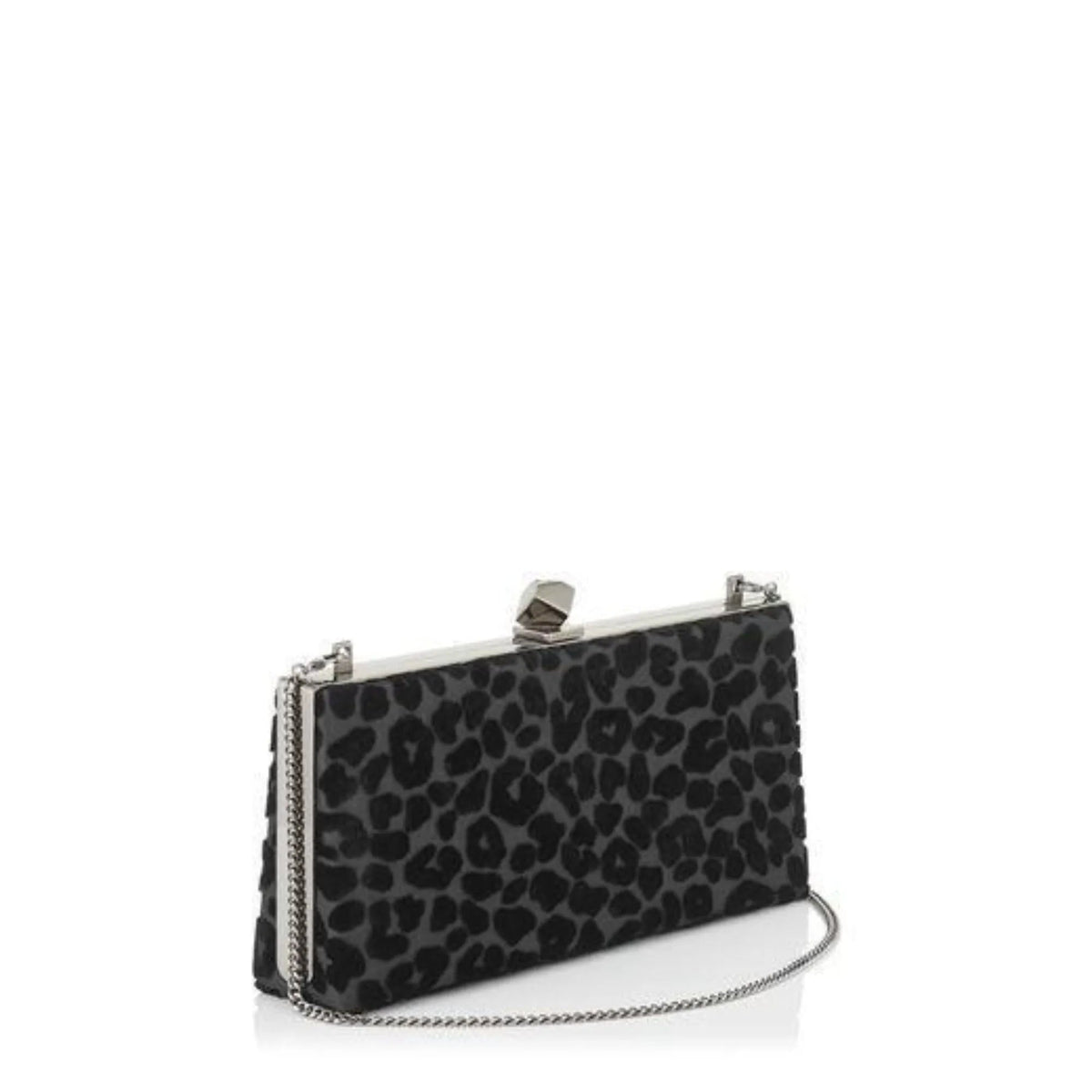 Jimmy Choo Celeste Black Devore Velvet Leopard Clutch Bag - Handbags - Clayton's Online Store