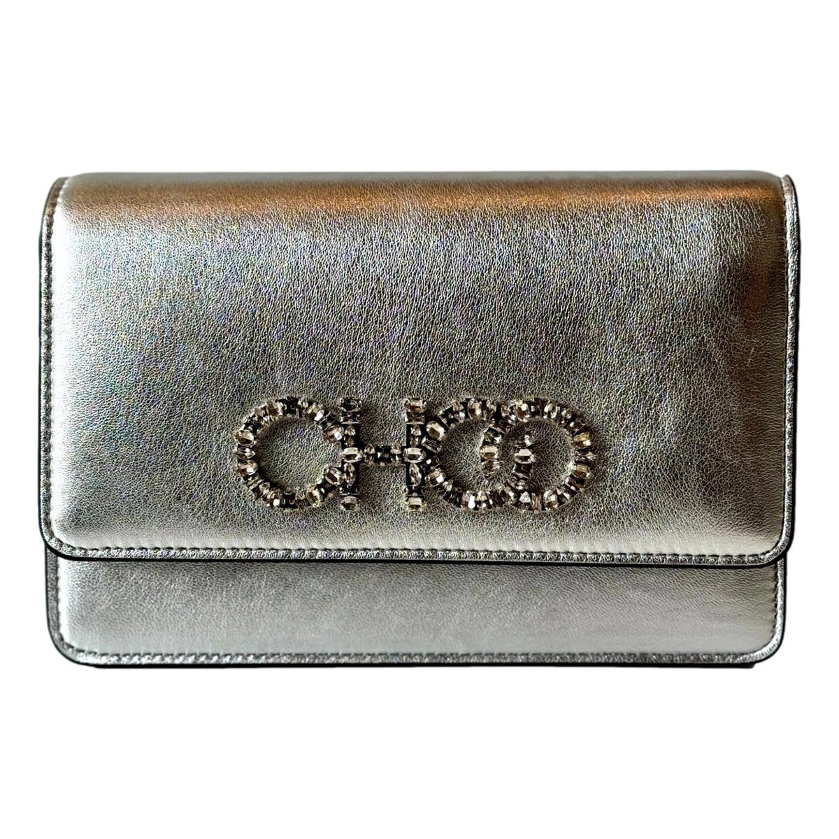 Jimmy Choo Kalina Crossbody Clutch Bag Crystal Logo Metallic Silver - Handbags - Clayton's Online Store