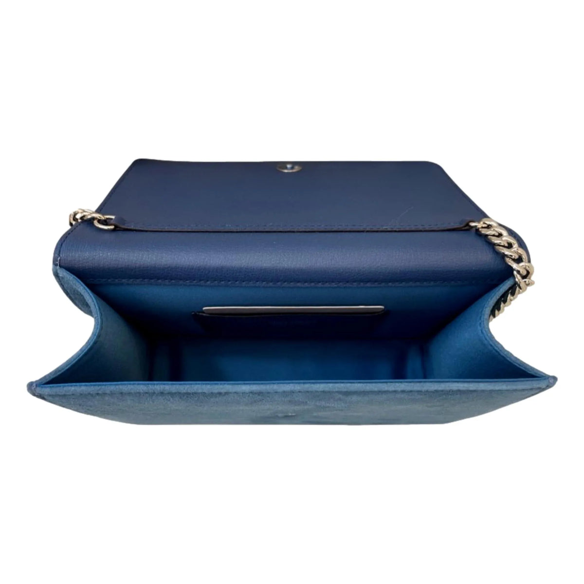 Jimmy Choo Kalina Parrot Blue Suede Chain Wallet