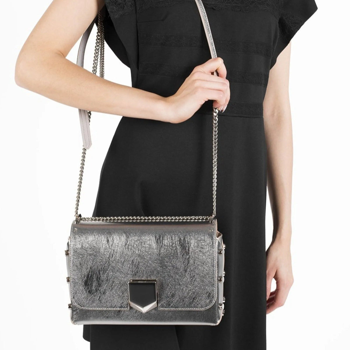 Jimmy Choo Metallic Silver Lockett Crossbody Shoulder Bag - Handbags - Clayton's Online Store