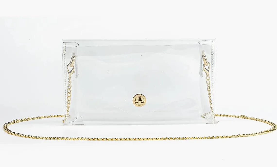 Luxury Clear Crossbody Bag With Gold Chain | My Handbag Selection - Handbags - Clayton's Online Store