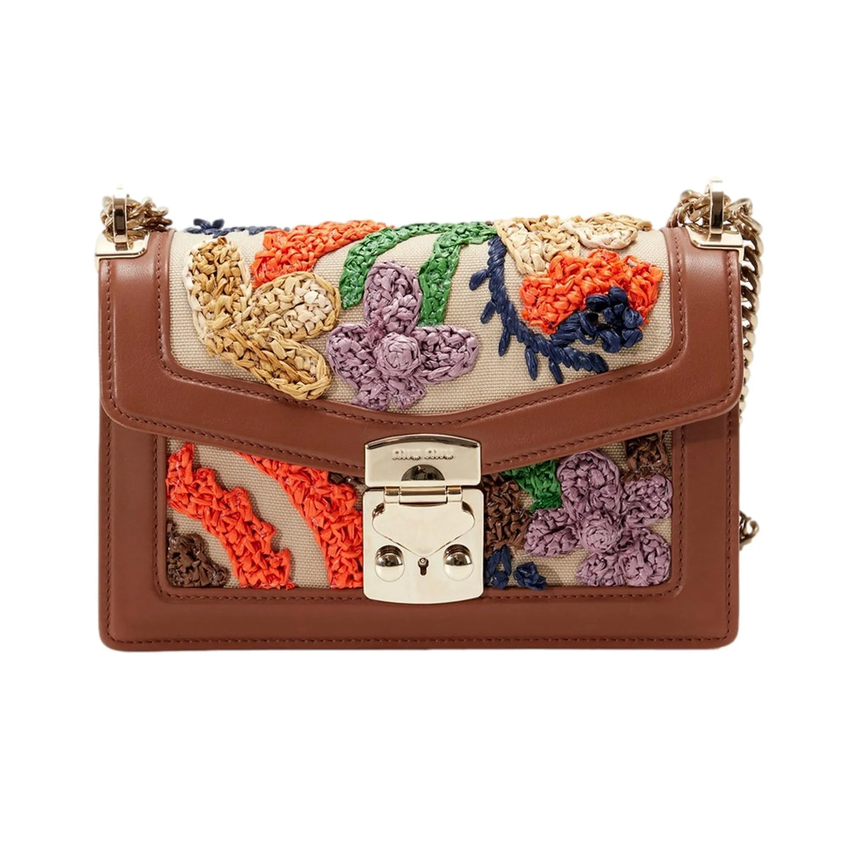 Miu Miu Canapa Ricamo Bamboo Embroidered Shoulder Bag