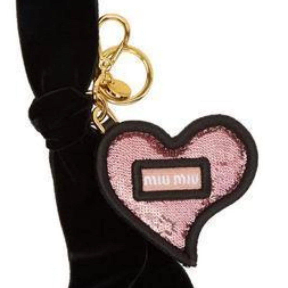 Miu Miu Trick in Pelle Heart Key Chain Bag Charm Pink Sequin and Ribbon - Keychains - Clayton's Online Store