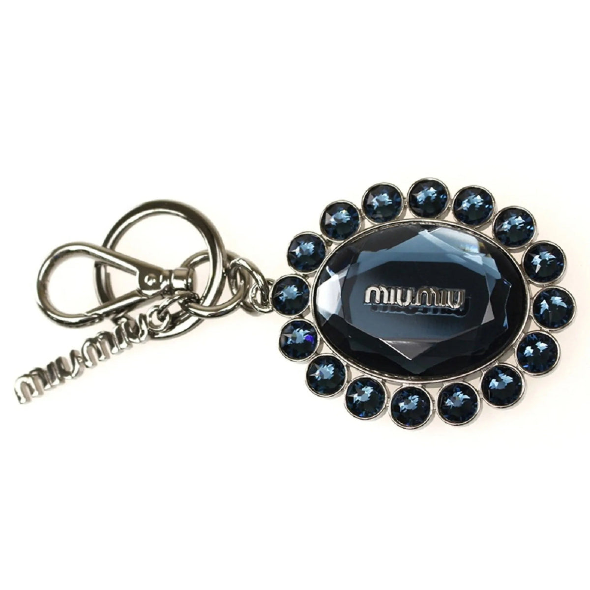 Miu Miu Trick Key Chain Ring Bag Charm Crystal Rhinestone Dark Blue - Keychains - Clayton's Online Store