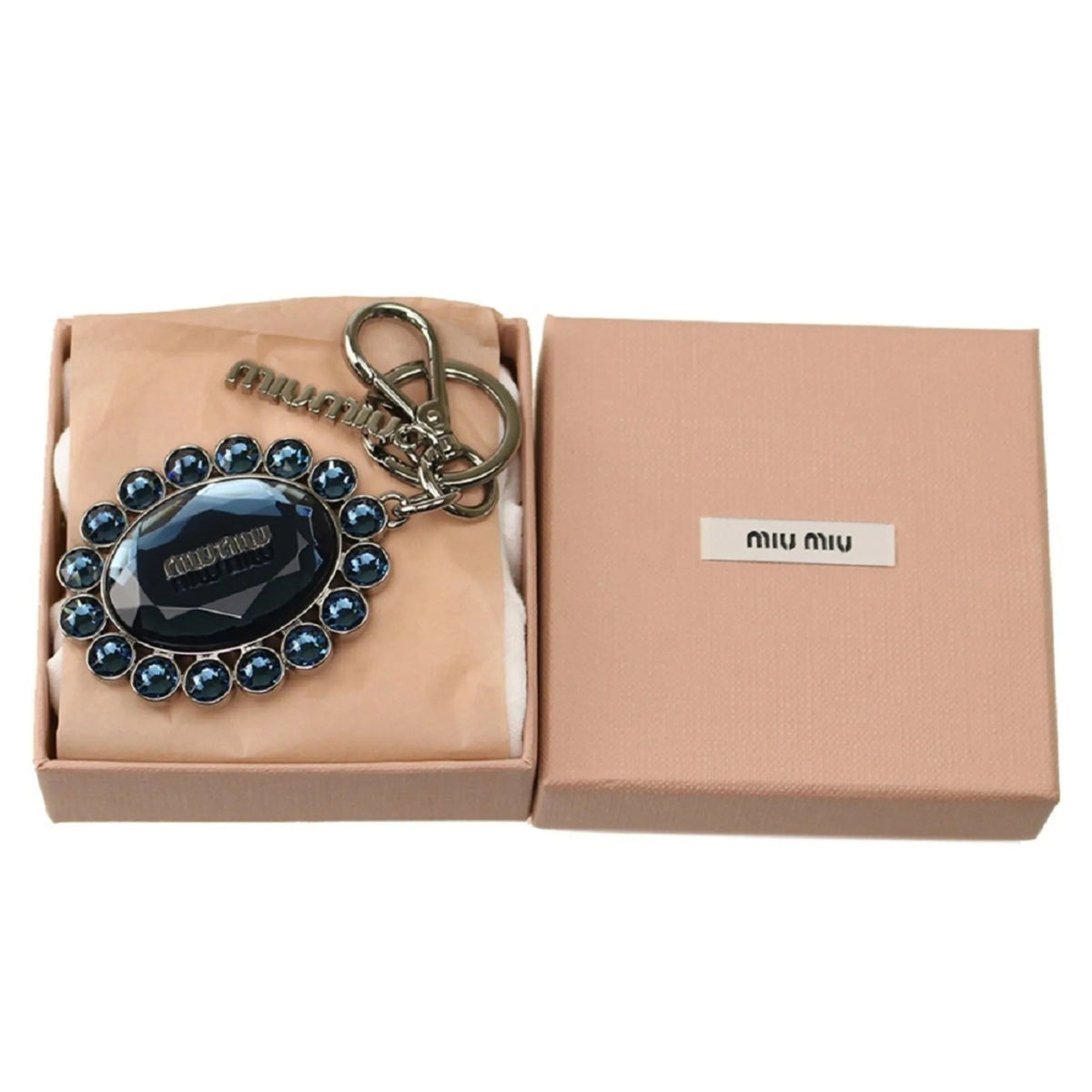 Miu Miu Trick Key Chain Ring Bag Charm Crystal Rhinestone Dark Blue - Keychains - Clayton's Online Store