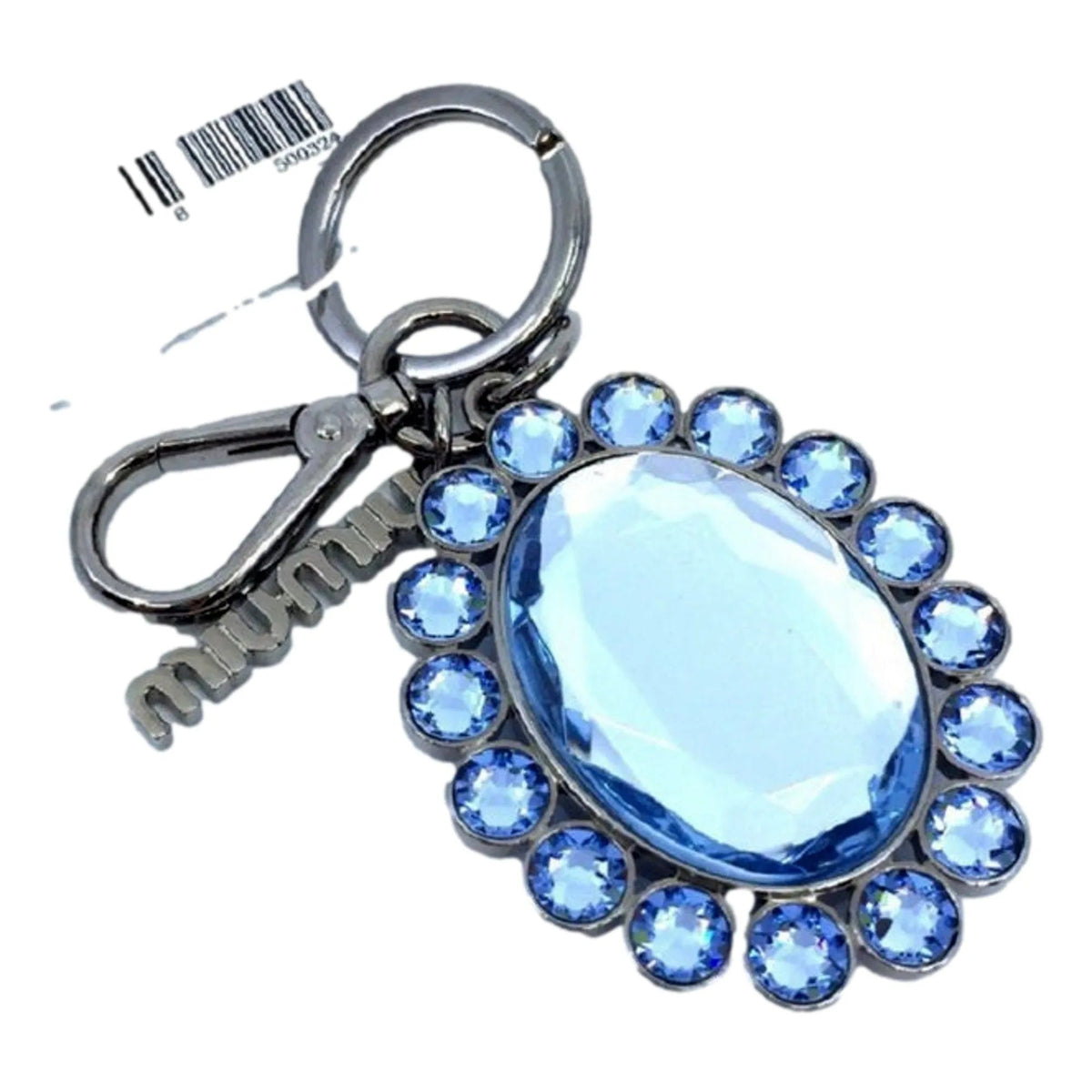 Miu Miu Trick Key Chain Ring Bag Charm Crystal Rhinestone Light Blue - Keychains - Clayton's Online Store