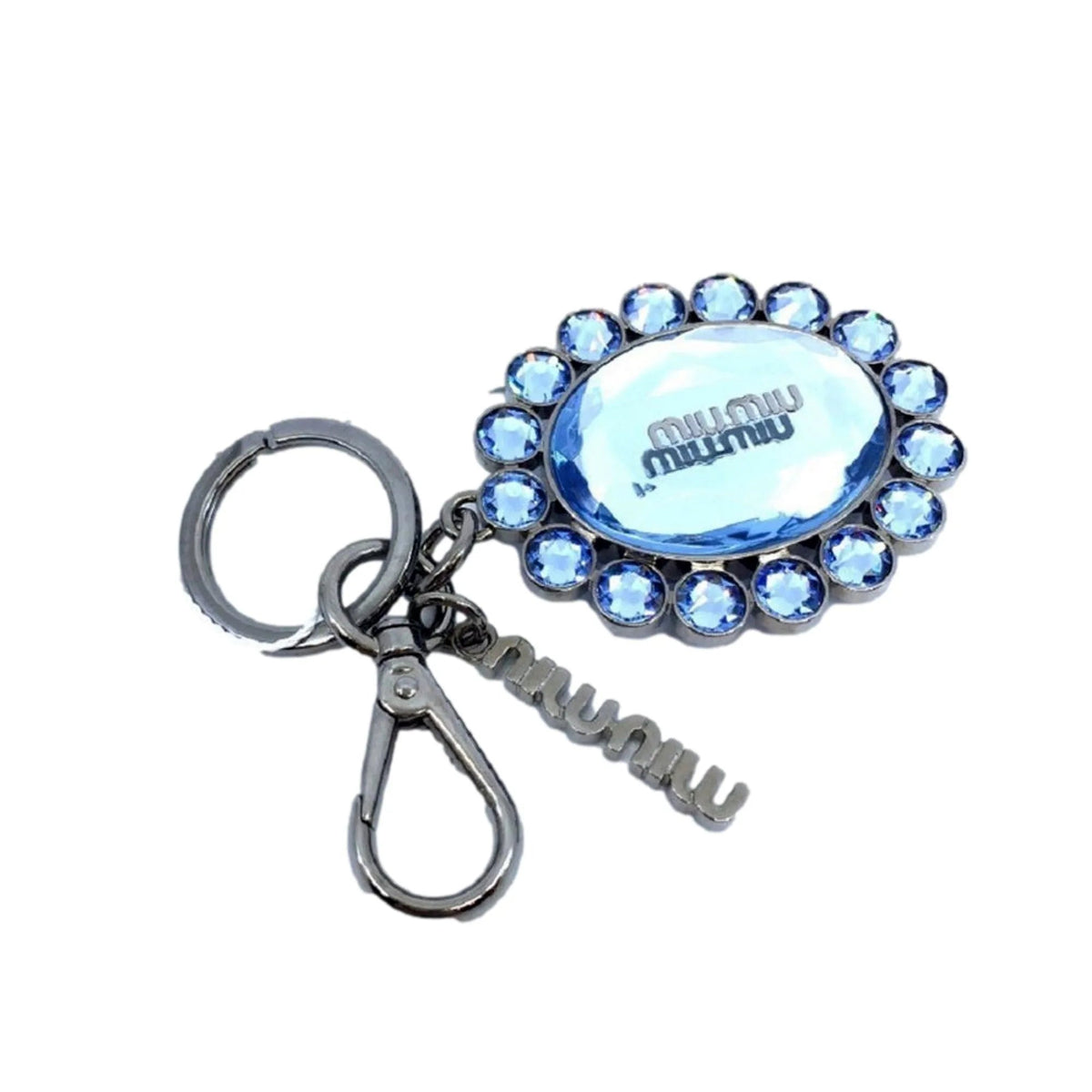 Miu Miu Trick Key Chain Ring Bag Charm Crystal Rhinestone Light Blue - Keychains - Clayton's Online Store