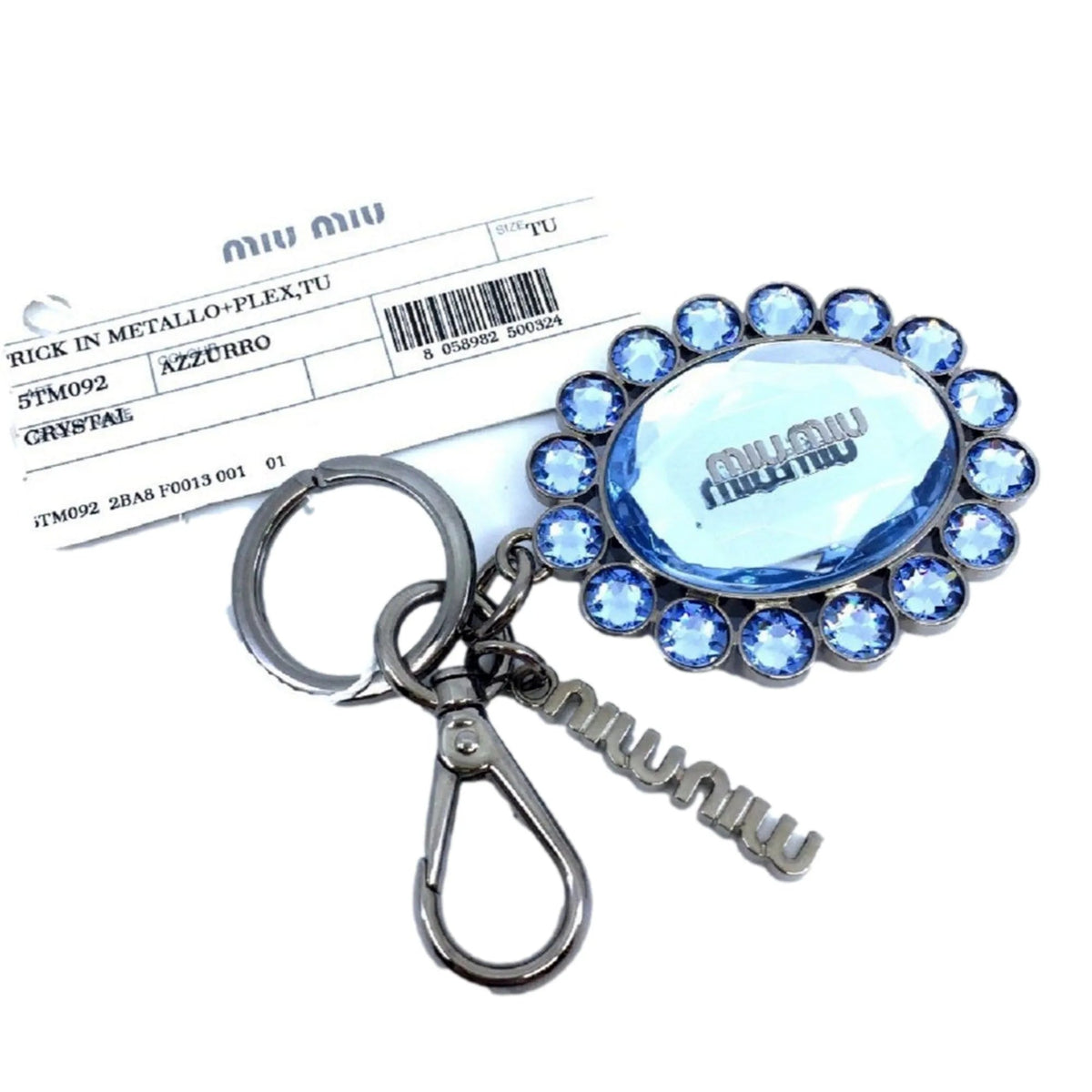 Miu Miu Trick Key Chain Ring Bag Charm Crystal Rhinestone Light Blue - Keychains - Clayton's Online Store