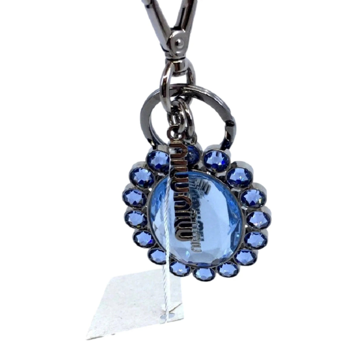 Miu Miu Trick Key Chain Ring Bag Charm Crystal Rhinestone Light Blue - Keychains - Clayton's Online Store