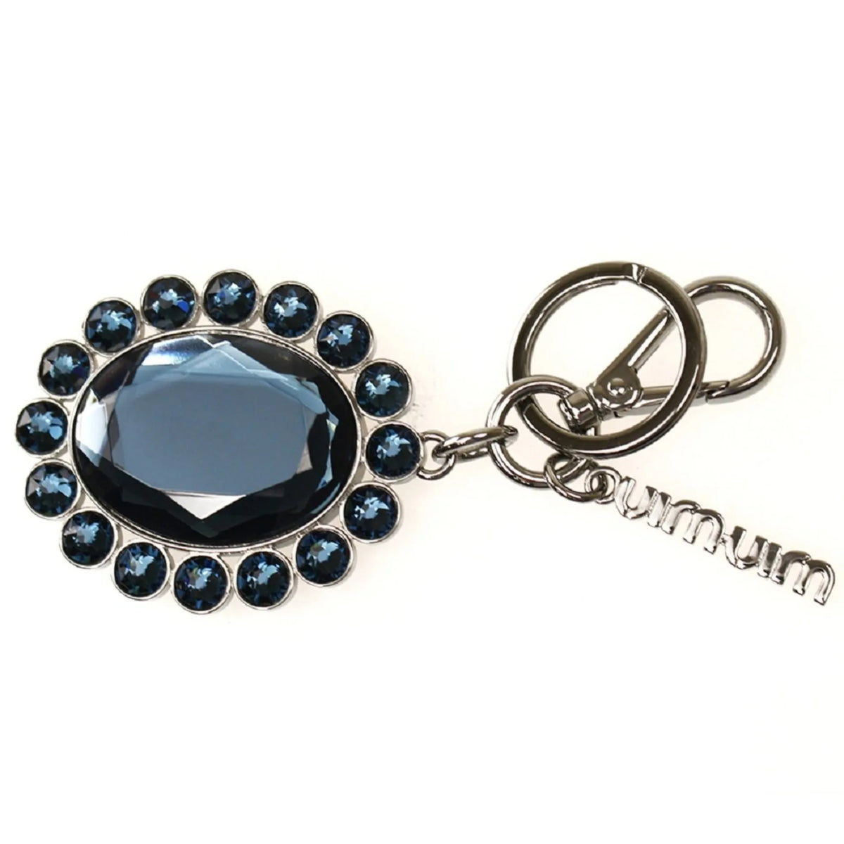 Miu Miu Trick Key Chain Ring Bag Charm Crystal Rhinestone Dark Blue