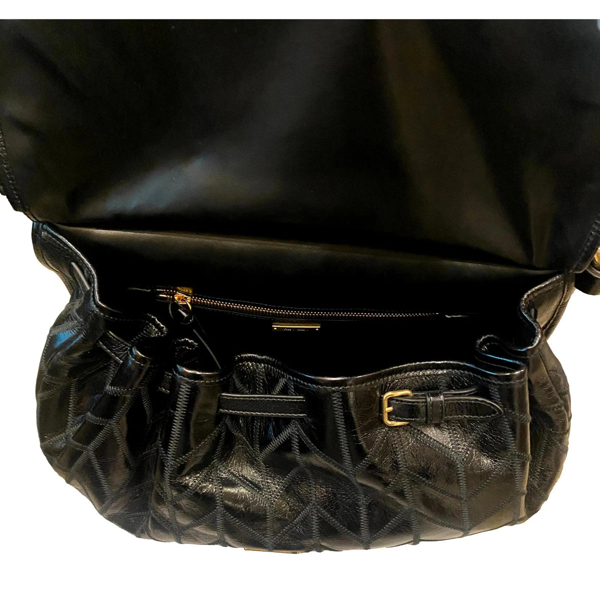 Miu Miu Vitello Shine Patch Black Leather Satchel Bag - Handbags - Clayton's Online Store