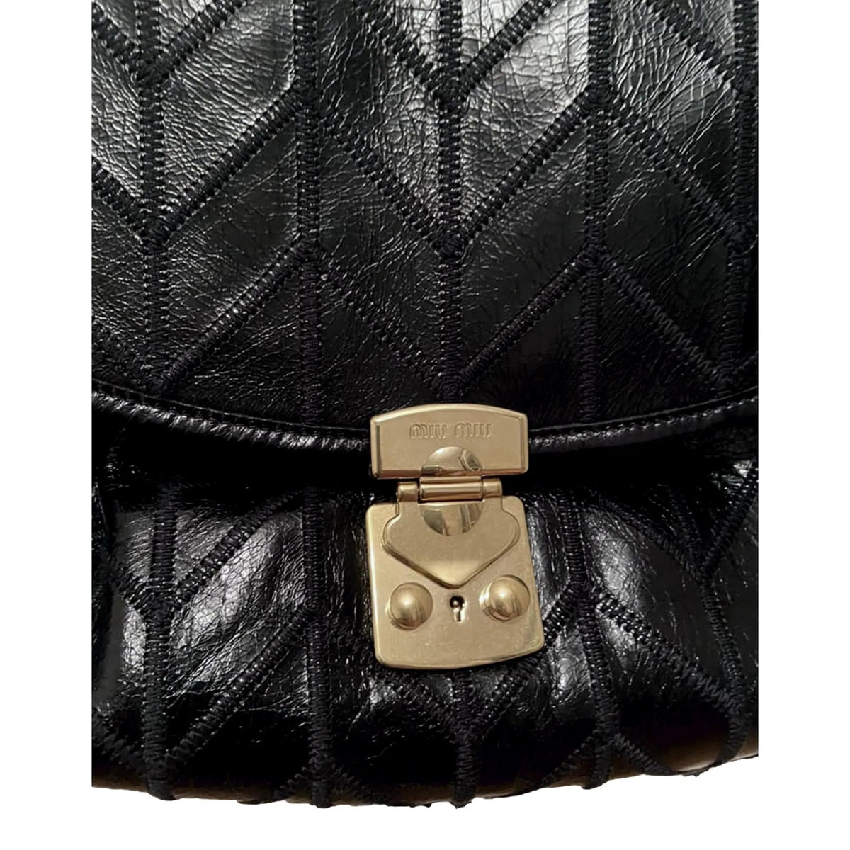 Miu Miu Vitello Shine Patch Black Leather Satchel Bag - Handbags - Clayton's Online Store