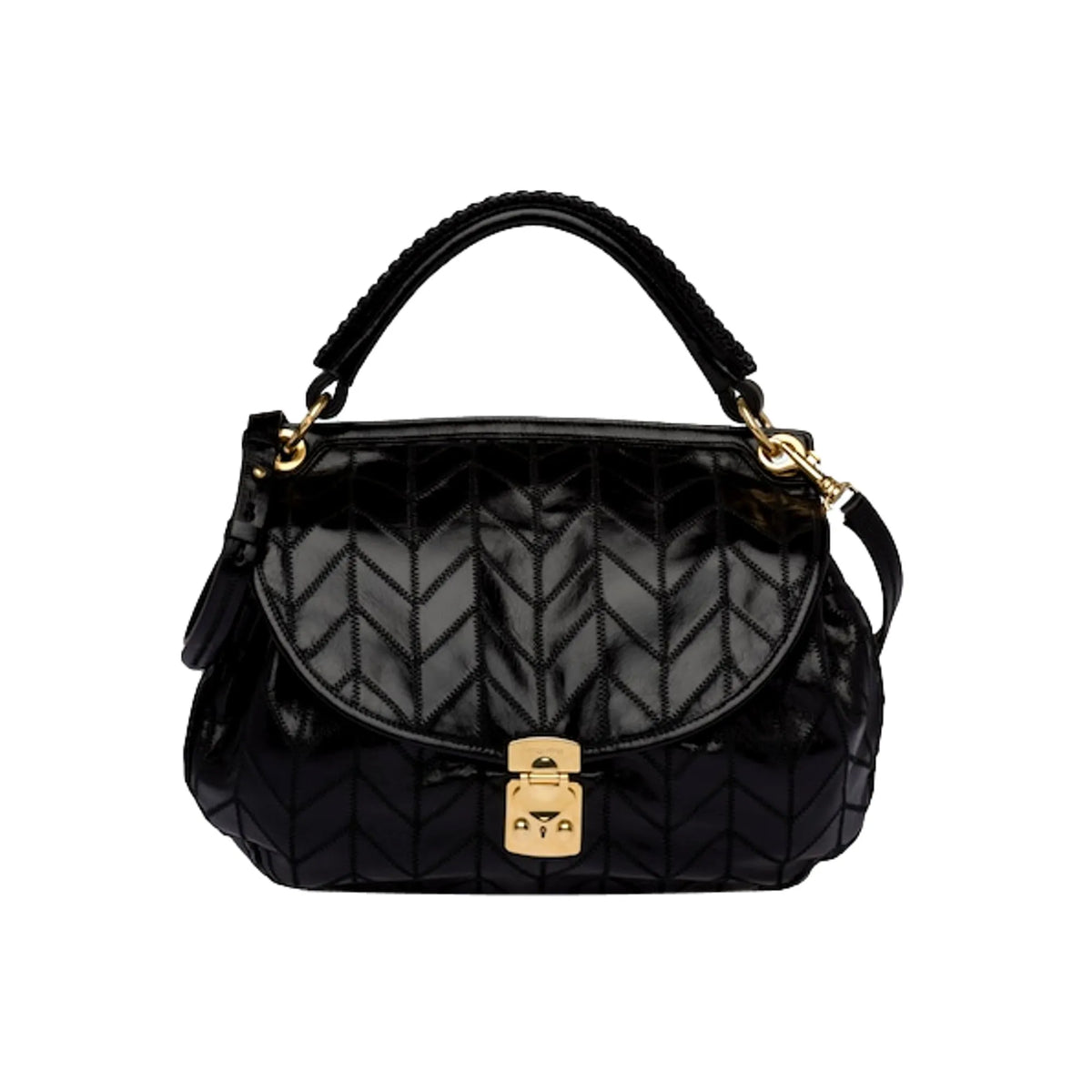 Miu Miu Vitello Shine Patch Black Leather Satchel Bag